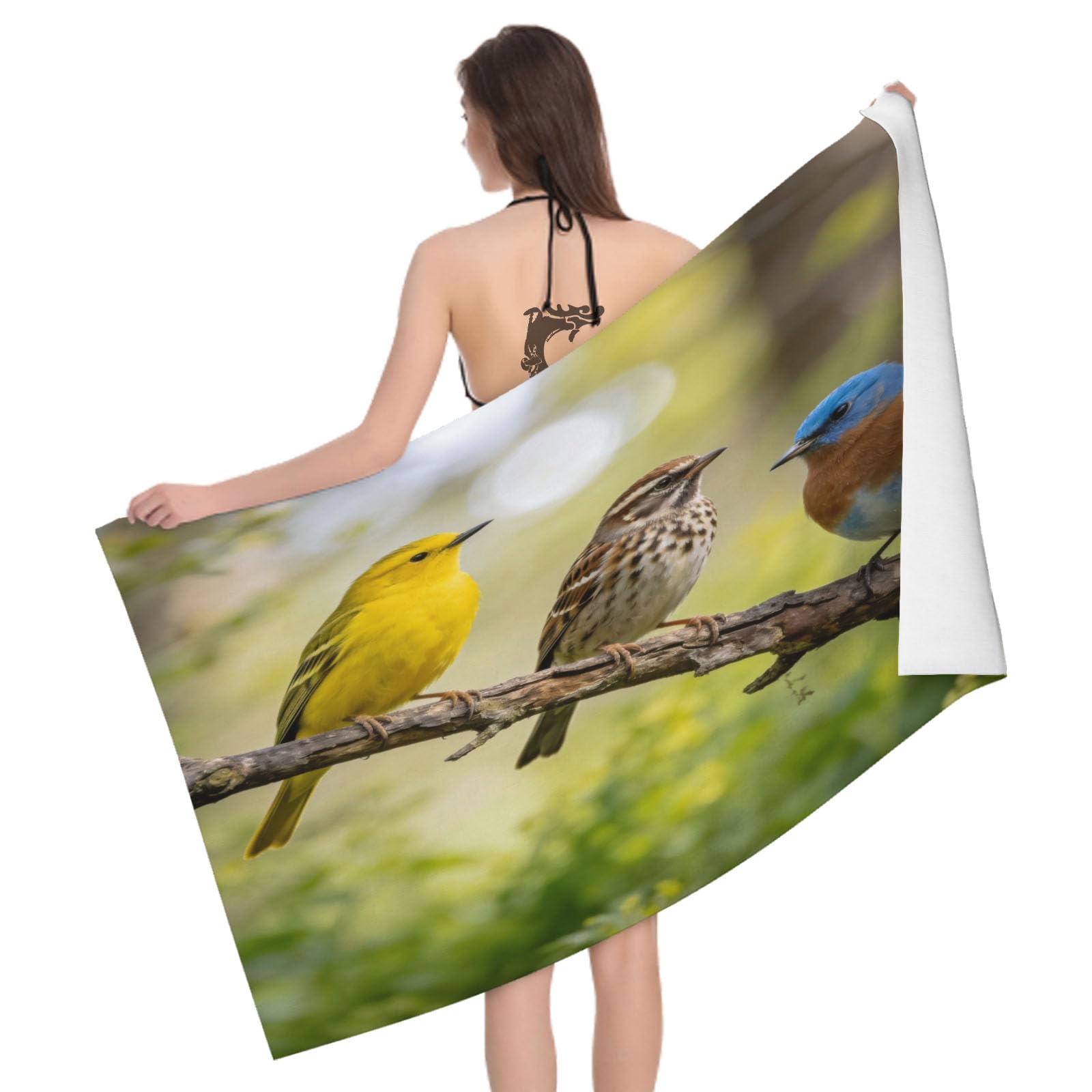Leichong 3D Cute Bird Beach Towel Large Microfiber Soft Quick Dry for Adults, Outdoor Bath Towel Lightweight Soft Absorbent for Travel Swimming Pool Sports, 80 x 160 cm