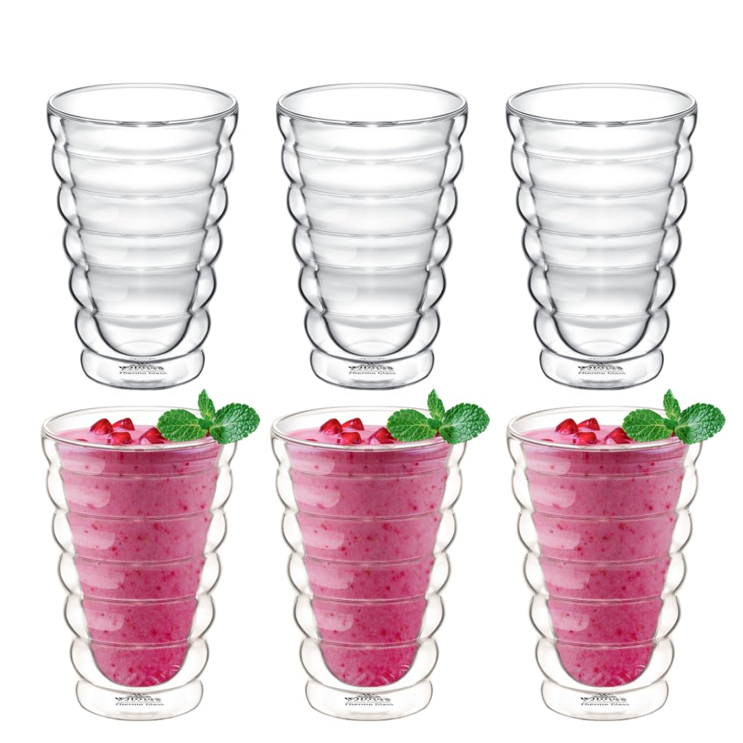 Wilmax - Thermogläser Bubble - 400 ml - 6er-Set - Doppelwandige Gläser für Wasser, Tee, Kaffee - Teegläser & Kaffeegläser - Gläser für Heiß- und Kaltgetränke - Wassergläser - Spülmaschinenfest