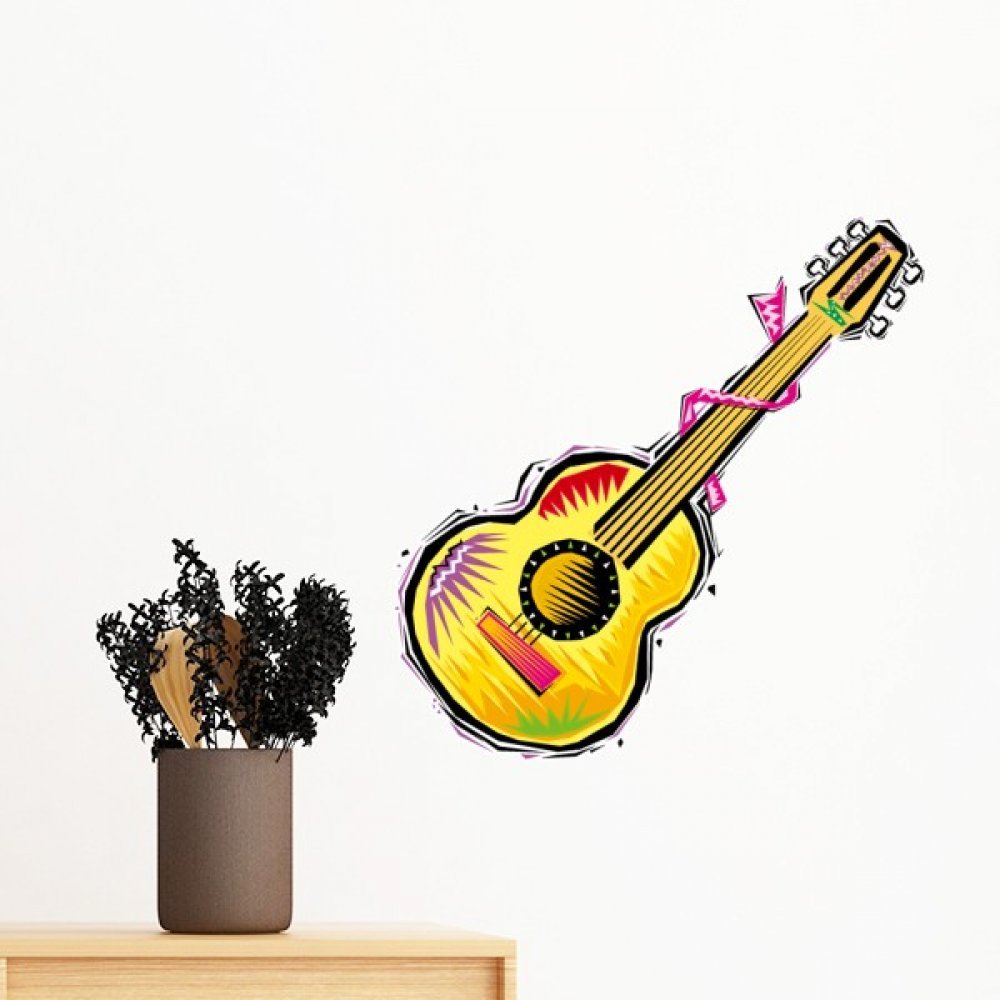 Sticker mural guitare mexicaine 70cm deco amovible illustration couleur