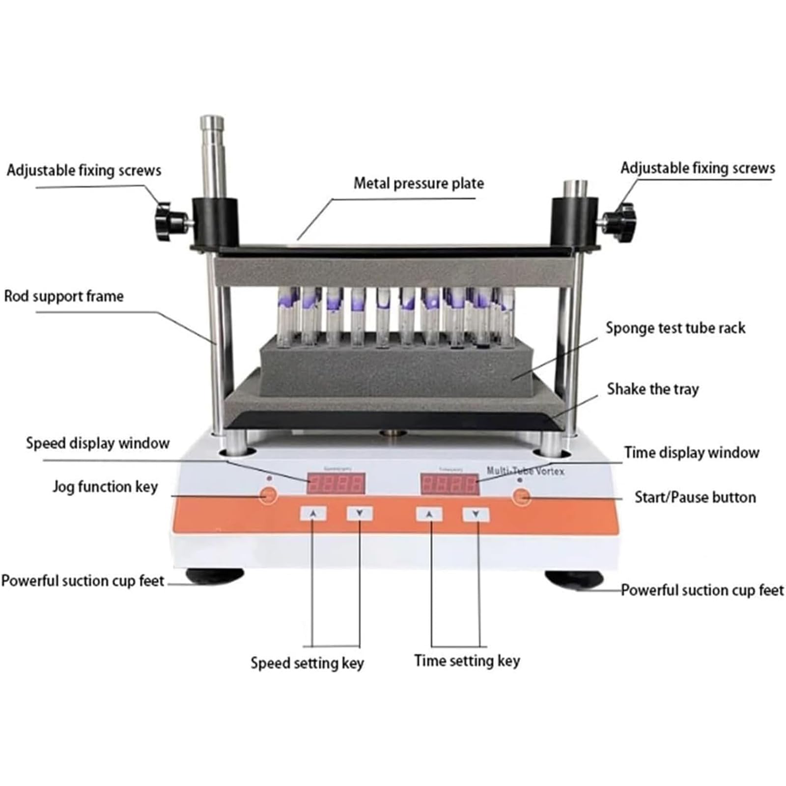 Miscelatore a vortice, miscelatore multi tubo da laboratorio, velocità regolabile 500-2500 giri/min, impostazione del tempo 1-9999min, display digitale LCD per ricerca scientifica e prodotti chimici