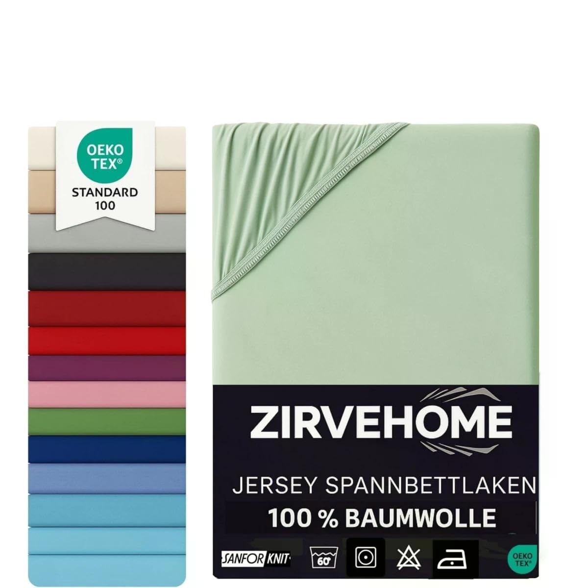 Spannbettlaken 180x200-200x200 cm - Jersey Spannbetttuch 100% Baumwolle - Komfort Bettlaken für Matratzen bis 25 cm Höhe, Spannbettlaken Farbe Eukalyptus