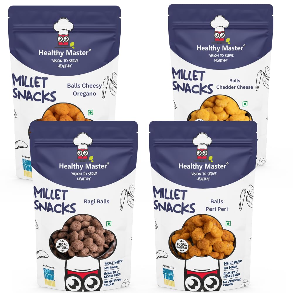 Healthy Master Millet Balls Combo (Pack of 4)(Ragi,Peri-Peri,cheddar cheese & cheese oregano), Healthy Snacks, Calcium Rich, Gluten-Free, Tasty Snacks (B08Y5LZQX3) Amazon Price History, Amazon Price Tracker