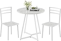 Vista 8 de VECELO Juego de mesa de comedor redonda pequeña para 2, mesa de madera con marco de metal fuerte, comedor moderno con sillas para cocina, rincón