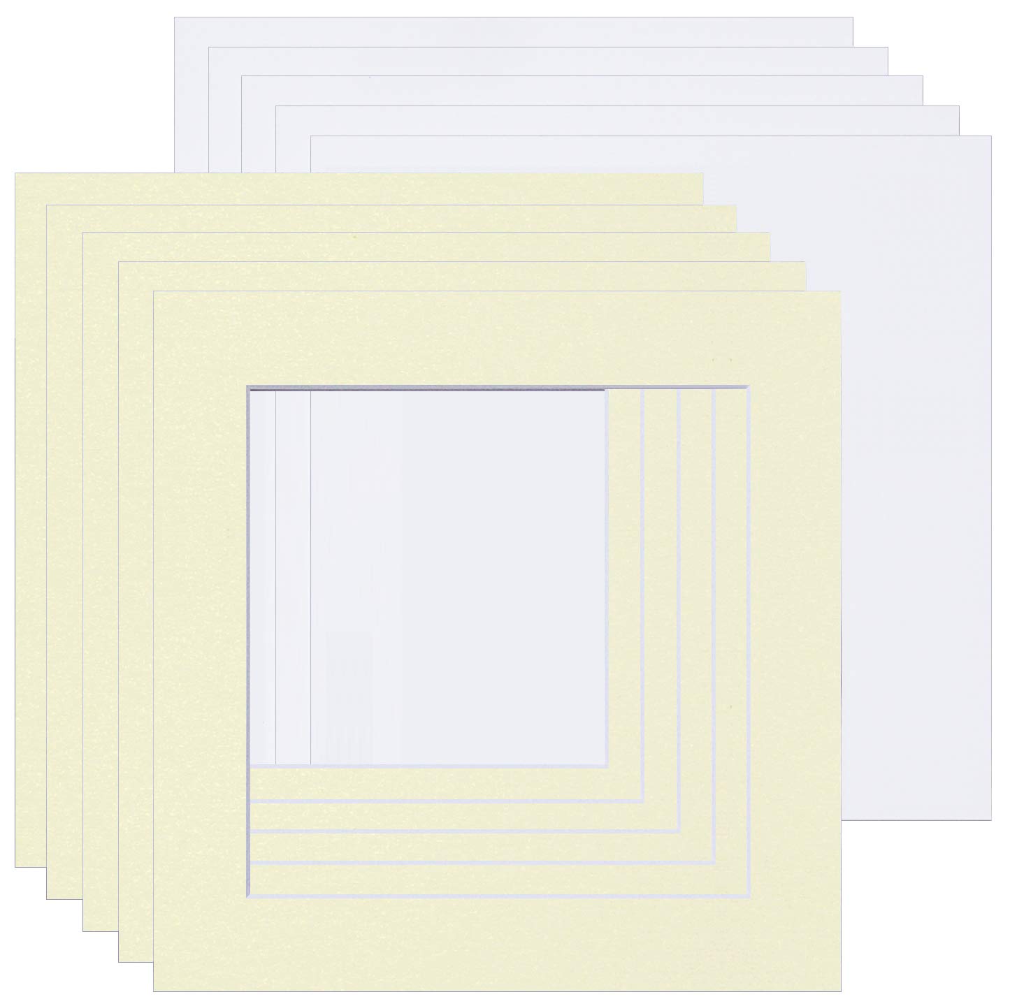 Picture Mounts with Backs, Pack of 10, Choice of Size & Colour [Ivory/Cream, 10 pcs, 9 x 9 to fit 6 x 6]