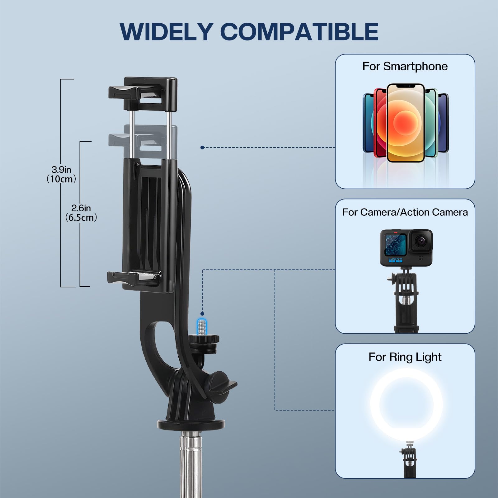 Statyw na telefon komórkowy 130 cm i kij do selfie, uchwyt na telefon komórkowy z odłączanym pilotem, kompatybilny z iPhone'ami, smartfonami z Androidem i aparatami fotograficznymi