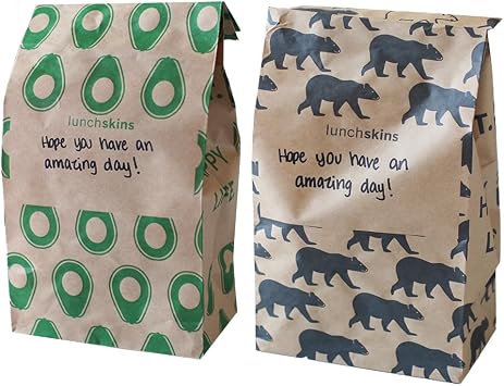 Lunchskins Compostable Paper Lunch Bags, 50 Count, Avocado & Bear