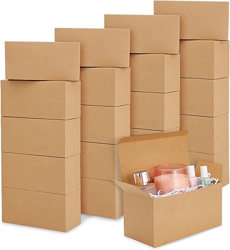 Juvale Cajas de regalo con tapas para regalos, paquete de 20, 9 x 4.5 x 4.5 pulgadas, marrón, cartulina de 300 GSM, caja de regalo con tapa para