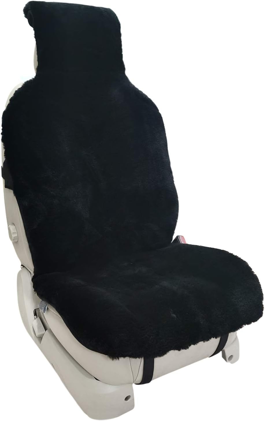 Automotive Sheepskin Seat Cover, Universal Fit & Airbag Compatible, 1pc, Black