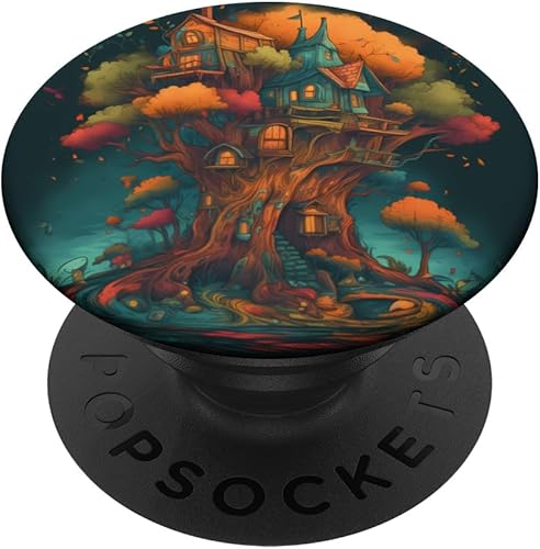 Miniatura 1 de Una casa del árbol caprichosa ubicada en un bosque colorido. PopSockets Fantasy PopGrip intercambiables