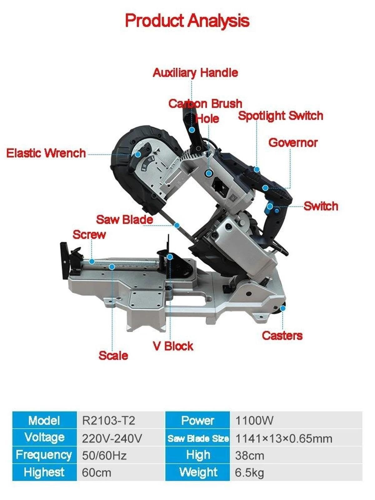 Sierra de corte de metal portátil de 1100 W, cortador de disco automático de mano de velocidad variable para metal y madera(C4)
