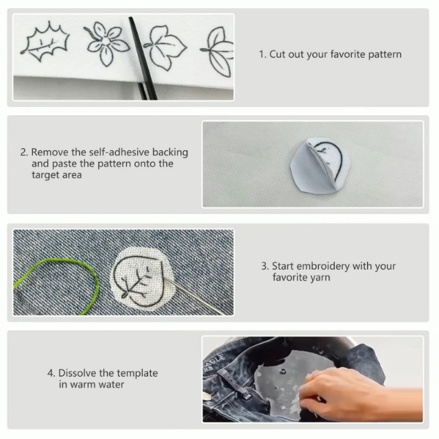 75 Disegni Carta Da Ricamo Solubile - Motivi Prestampati Per Cucito A Mano, Transfer Autoadesivo