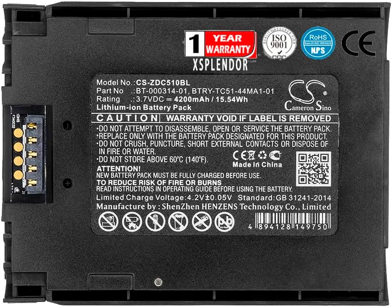 XPS Replacement Battery for Zebr a TC56, TC57, TC510K-1PAZU2P-A6, TC51, TC52, TC510K, TC510, TC51HC PN BTRY-TC51-43MA1-01, BT-000314A, BTRY-TC51-44MA1-01, BT-000314-01