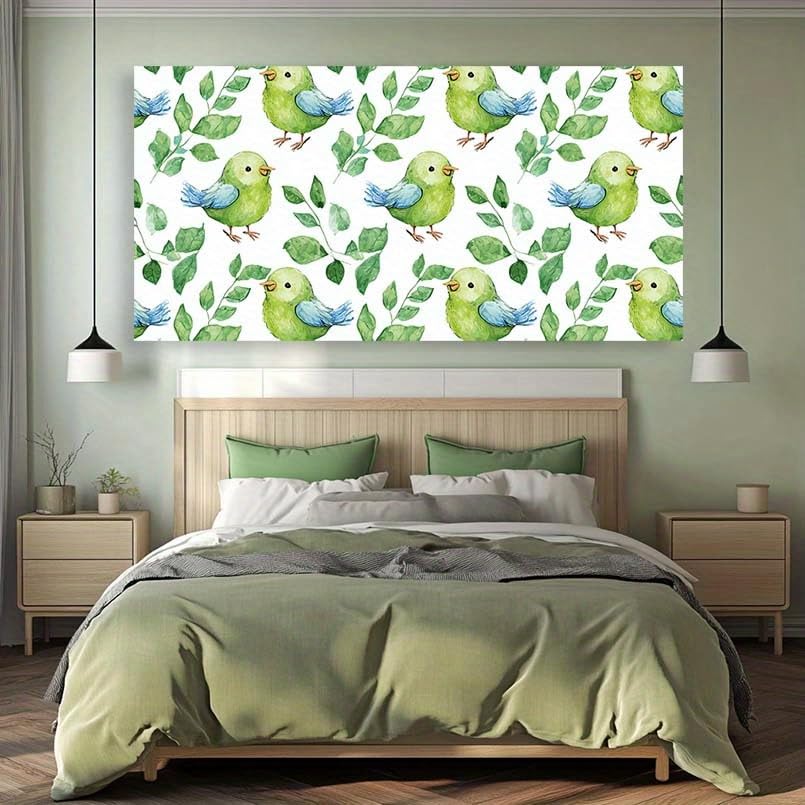 Tableau abstrait oiseaux 30x60cm pour decoration murale moderne de salon