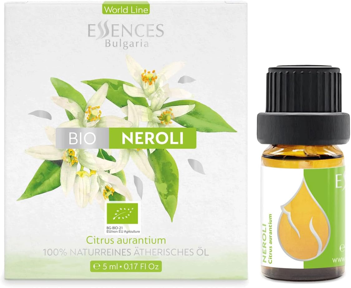 Essences Bulgaria Organic Neroli Essential Oil 0.17 Fl Oz 5ml Citrus aurantium - 100% Pure Natural Undiluted Therapeutic Grade for Aromatherapy Diffuser Humidifier Hair Growth Candle and Soap Making