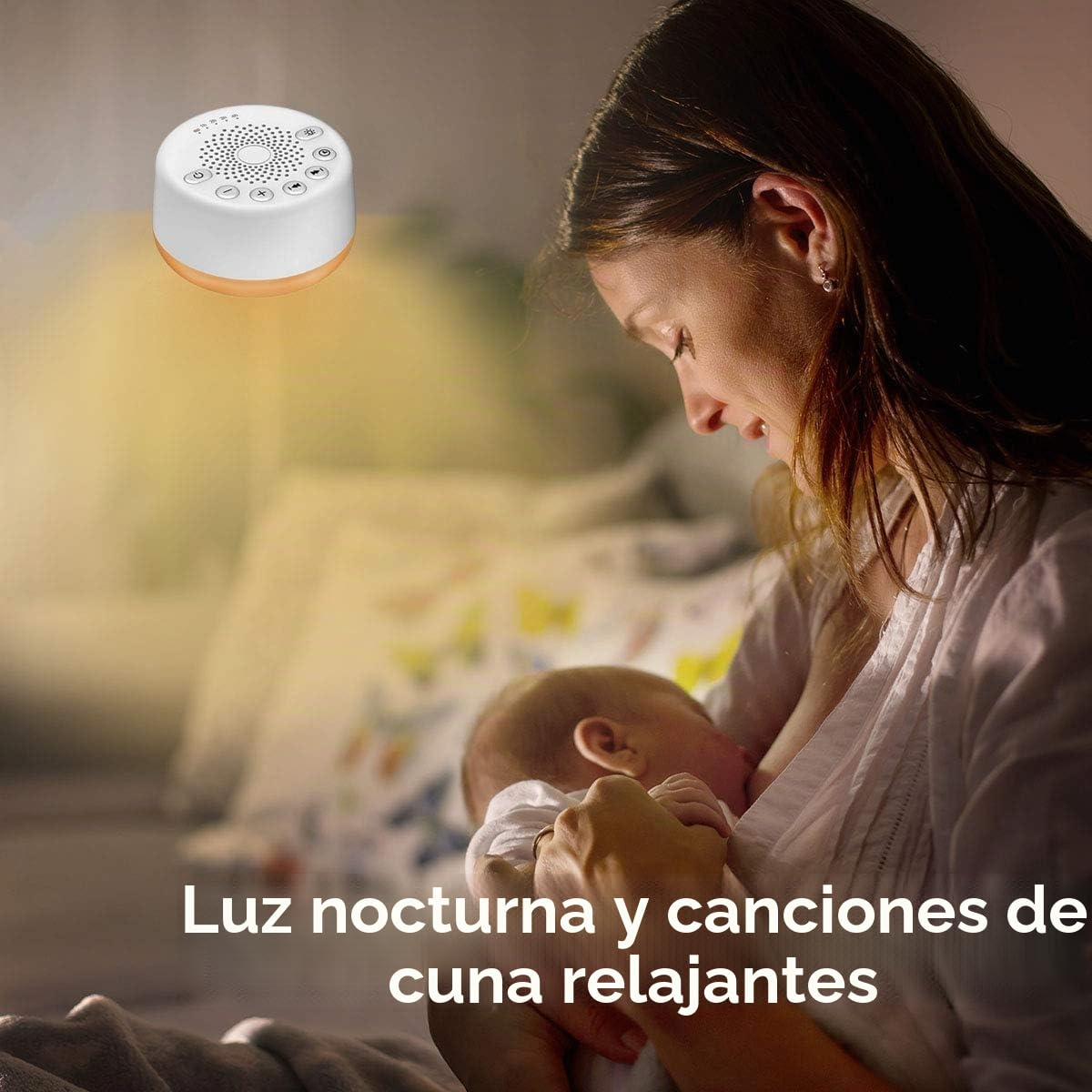 Easysleep - Máquina de ruido blanco con 25 sonidos relajantes y luces nocturnas con 32 niveles de volumen y 5 temporizadores Función de memoria para adultos, bebés y niños (blanco)