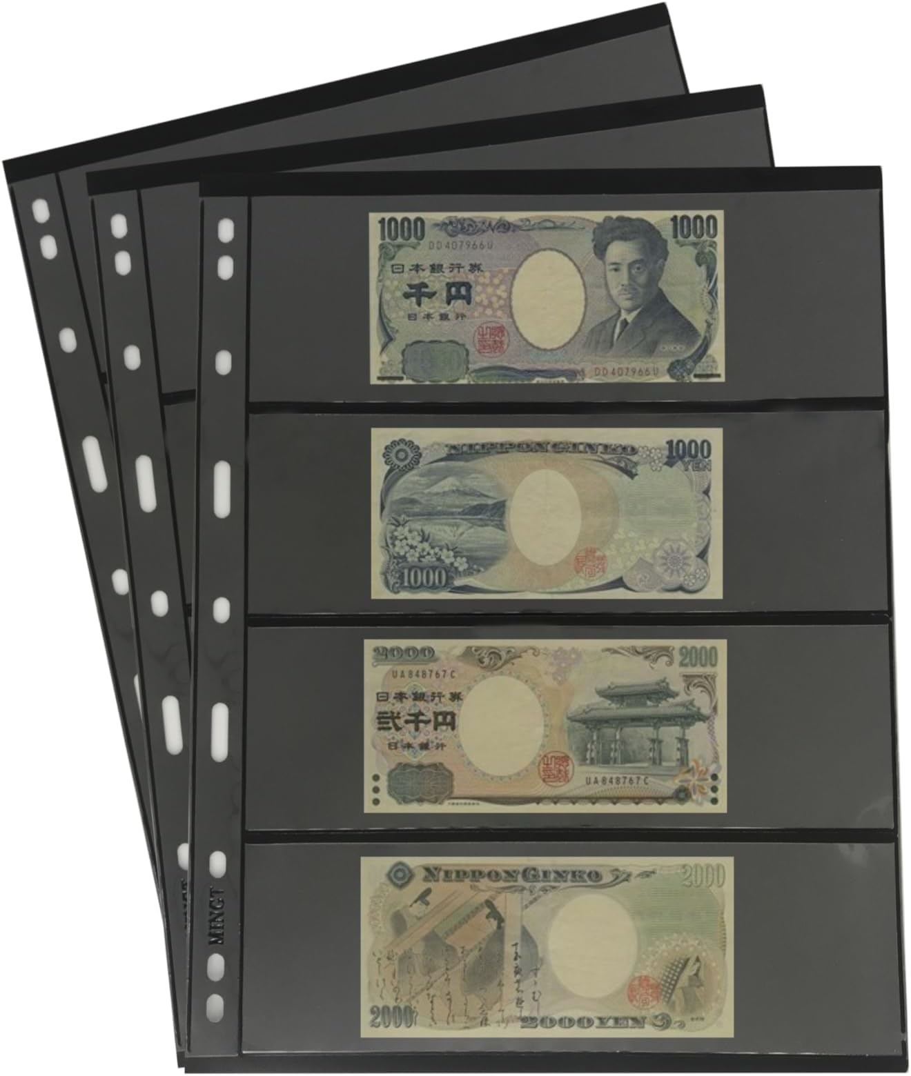 10Pcs Standard 9-Hole Double-Sided Album Inner Sheets Card Stamp Banknote Collection Album Inserts Pages For Coin Collecting And Supplies (Black, 4 Pockets)