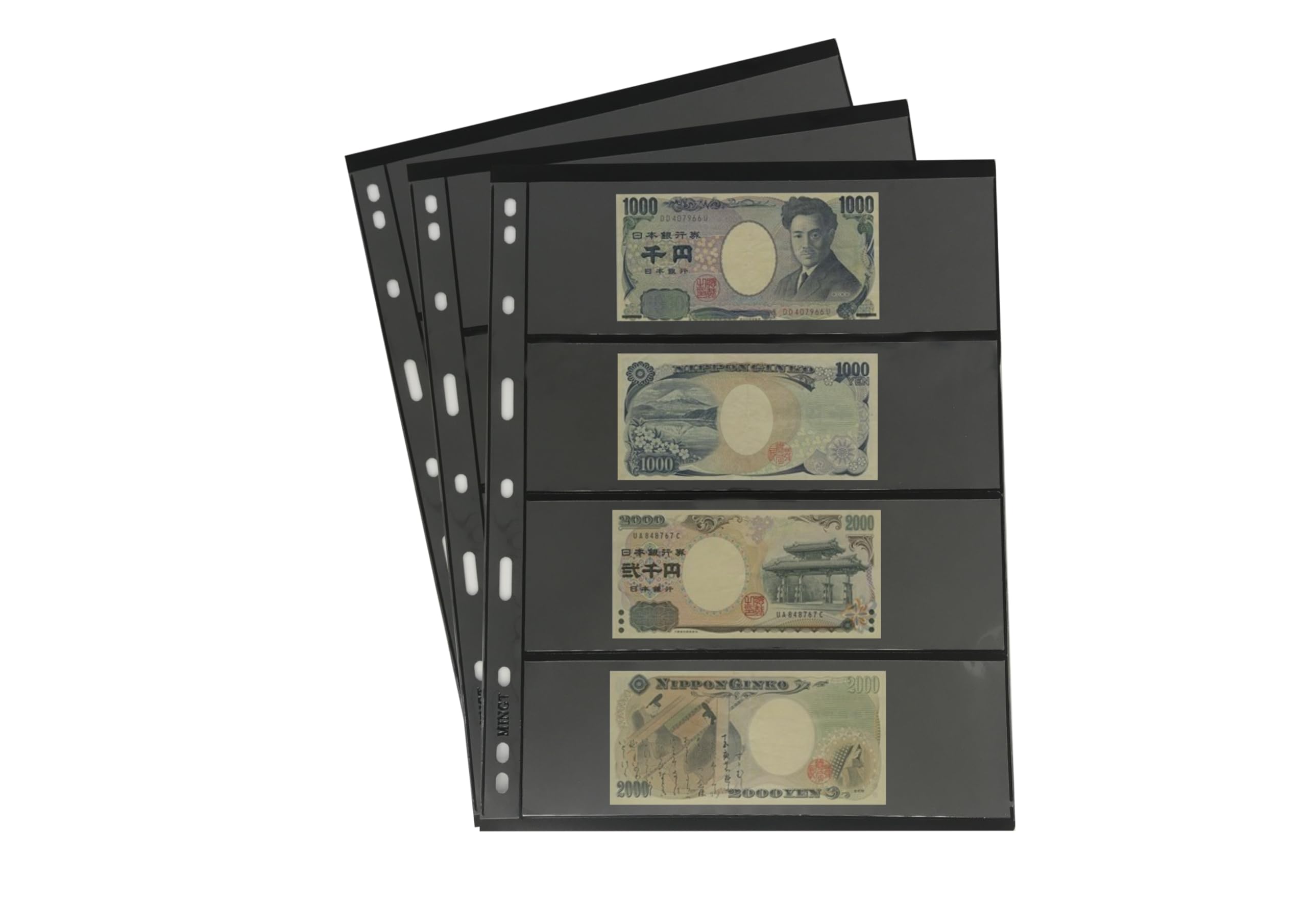 PCCB MINGT 10Pcs Standard 9-Hole Double-Sided Album Inner Sheets Card Stamp Banknote Collection Album Inserts Pages For Coin Collecting And Supplies (Black, 4 Pockets)