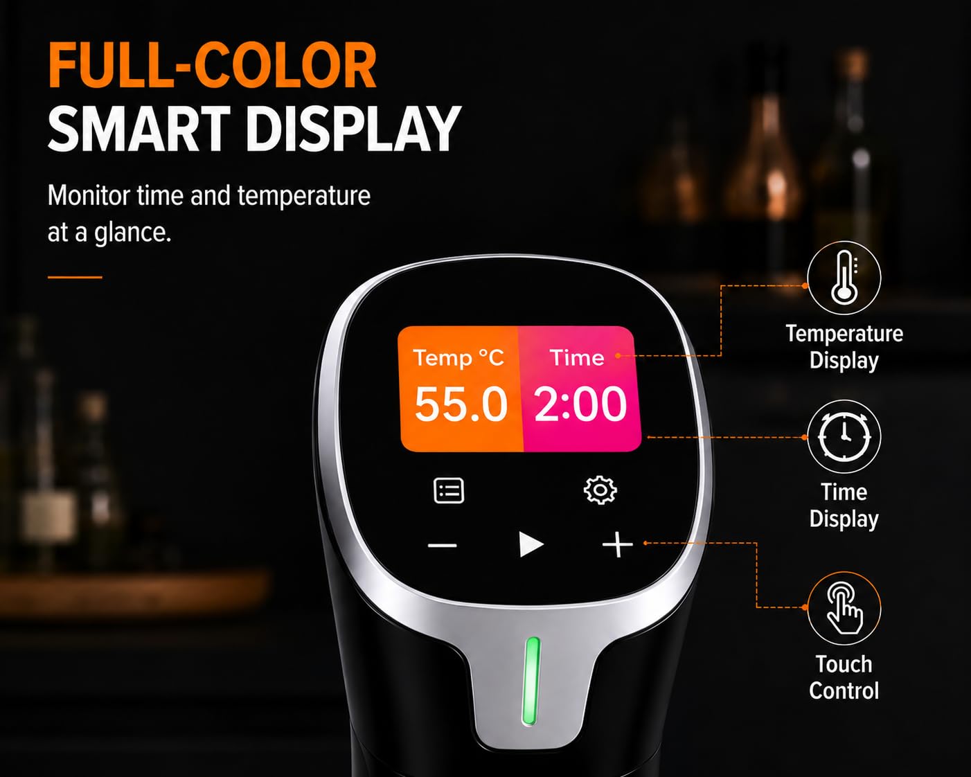 1100W Sous Vide Precision Cooker with Touchscreen & WiFi App Control, 24-Hour Delay Start, Accurate Temperature Control for Perfect Cooking