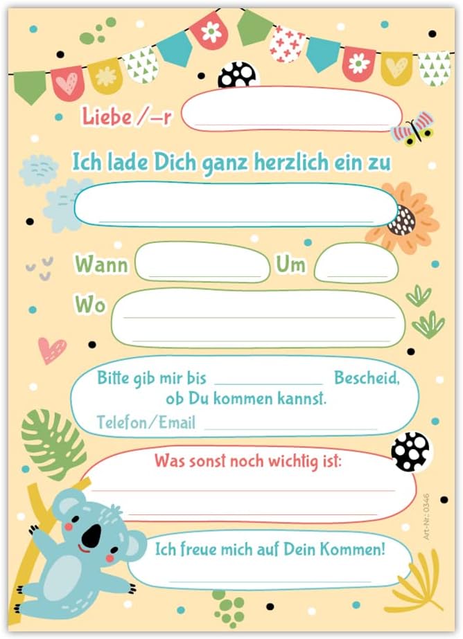 Koala Invitation Cards for Children's Birthday Party Girls Boys Including 12 Envelopes 12 Bags Natural 12 Stickers - Image 5