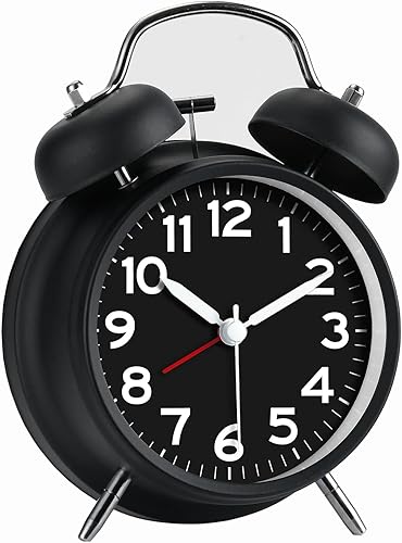 Miniatura 9 de AKCISOT Reloj despertador alto para personas que duermen profundamente, 3 pulgadas, analógico, de metal, doble campana, funciona con pilas, con luz