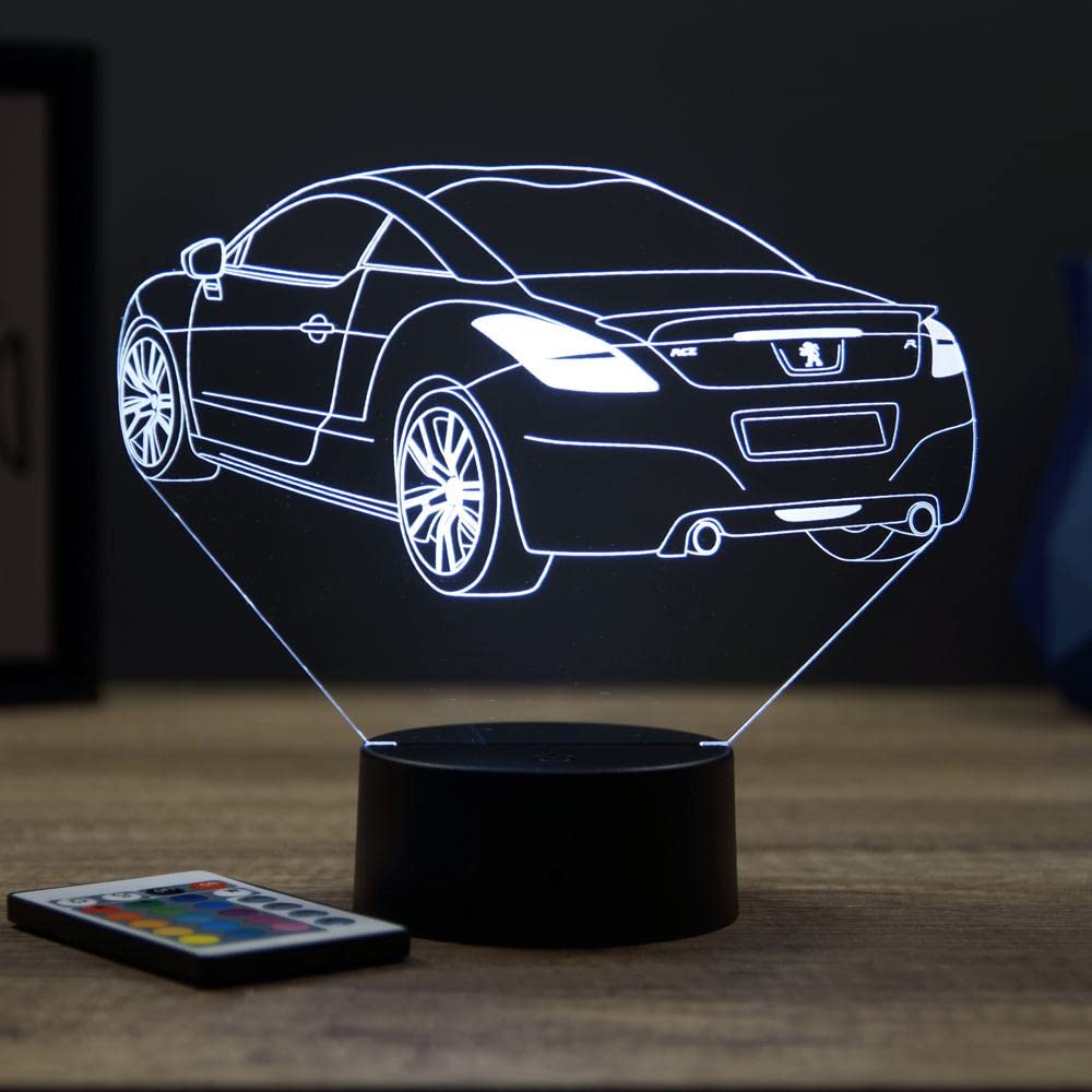 Lampe 3D Peugeot RCZ-R Personnalisable – Veilleuse LED 16 Couleurs avec Télécommande – Gravure Laser Haute Précision – Décoration Garage & Passion Auto – Fabriqué en France