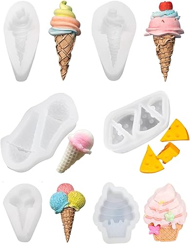 Juego de 6 moldes de helado de verano, moldes de silicona para fondant, chocolate y dulces, juego de decoración de pasteles