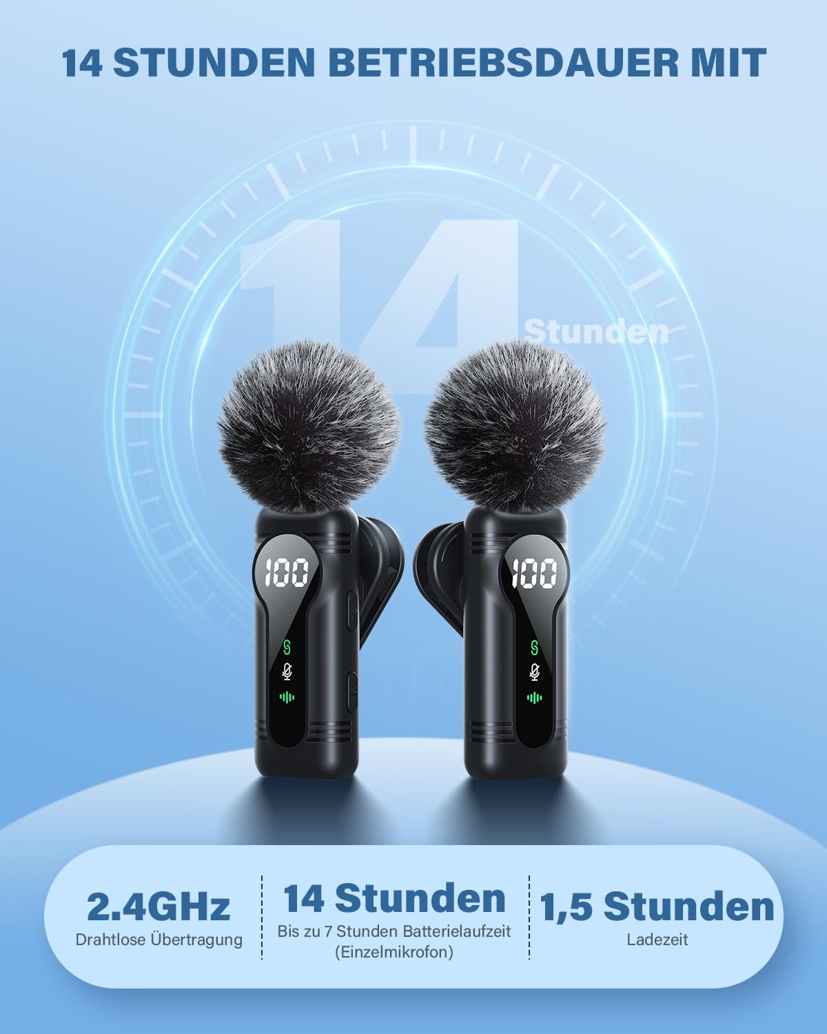 Kabelloses Lavalier-Mikrofon für iPhone, iPad, Android-Geräte - Mini Clip-On Mikrofon mit Geräuschunterdrückung, Auto-Pairing, Stummschaltung und Reverb, ideal für Vlogging, Videoaufnahmen, TK