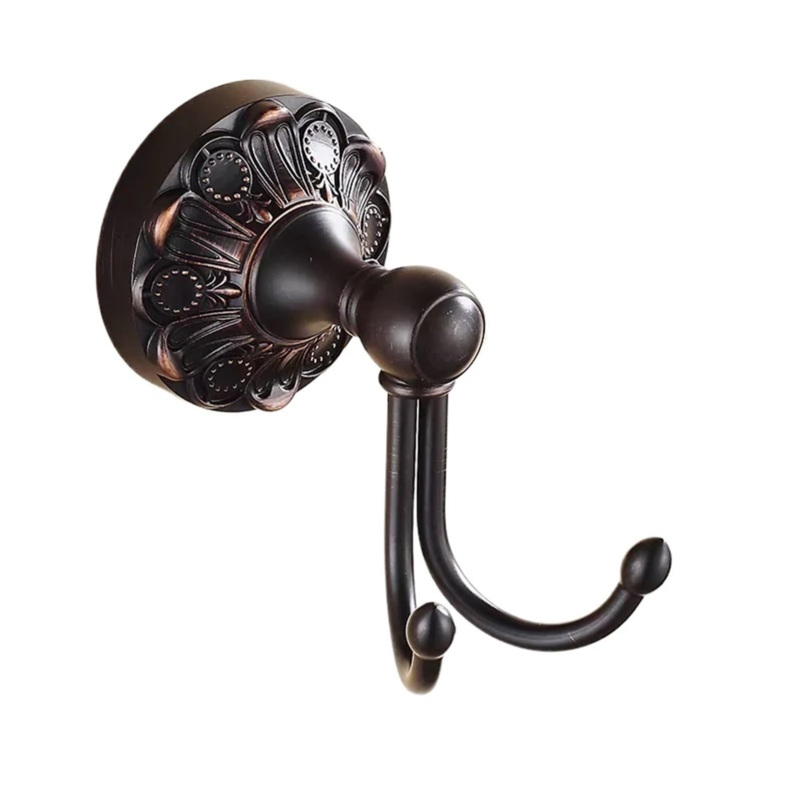 Antique Brass Gold Double Hook for Bathroom Longhorn Robe and Towel Vintage Decorative(Black Bronze D)