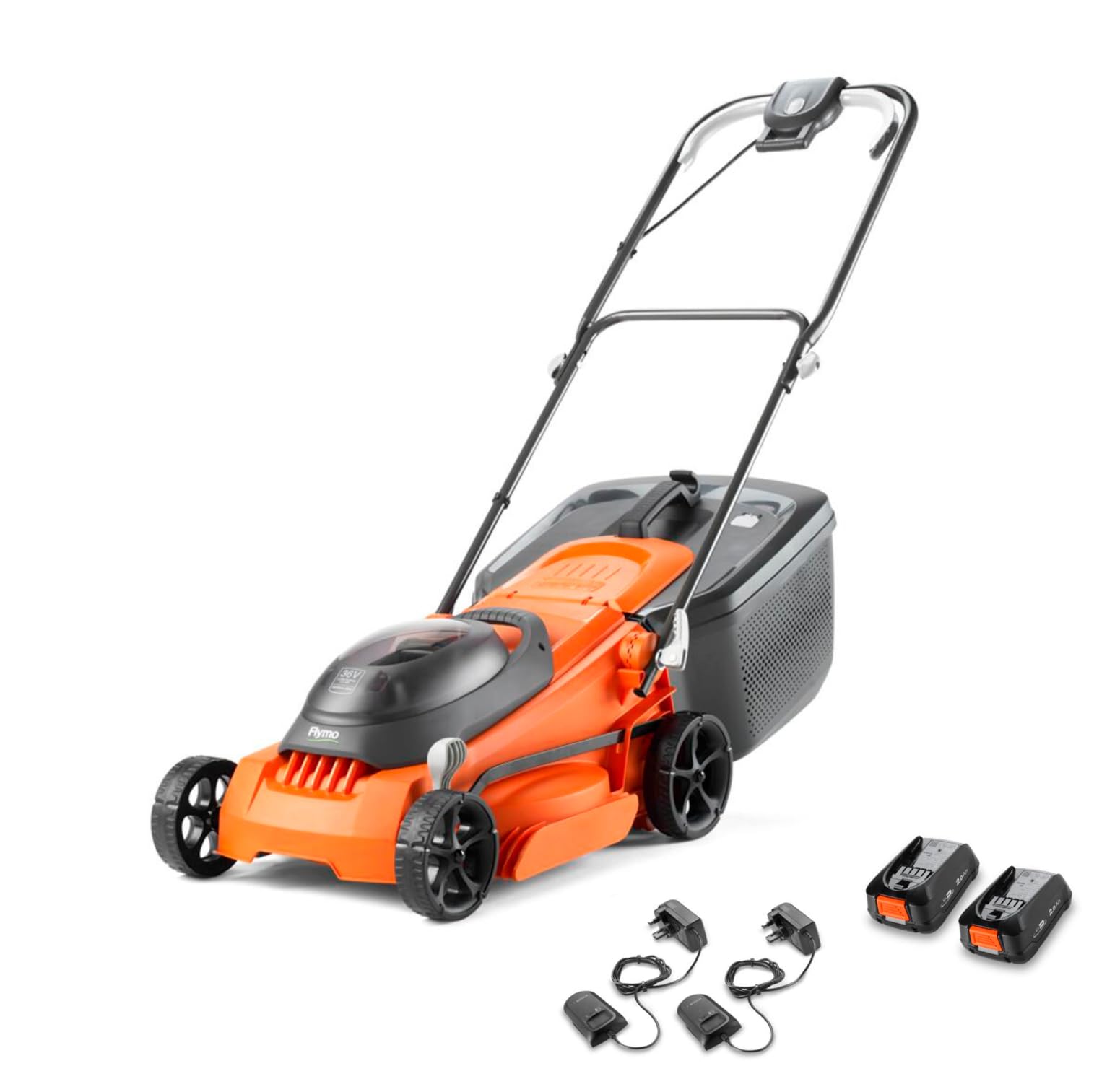 Flymo 36V EasiStore 380R Cordless Lawnmower Kit – x2 18V Power For All Battery and Charger included, 38cm Cutting Width, Striped Lawn Finish, Close Edge Cutting, 45L Grass Box, Lightweight — image 1