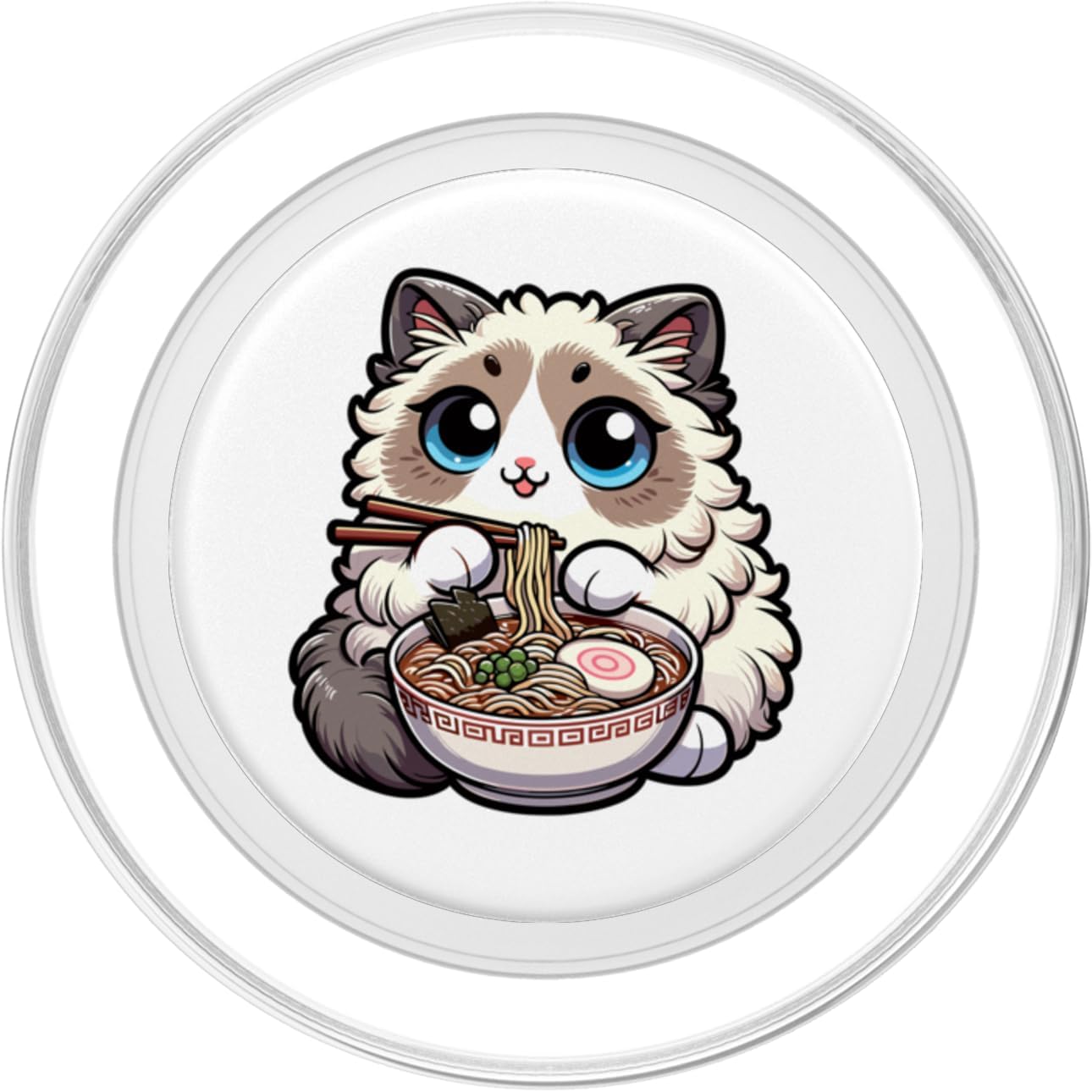 Cute Japanese Kawaii Chibi Ragdoll Cat Eating Ramen PopSockets MagSafe PopGrip for iPhone