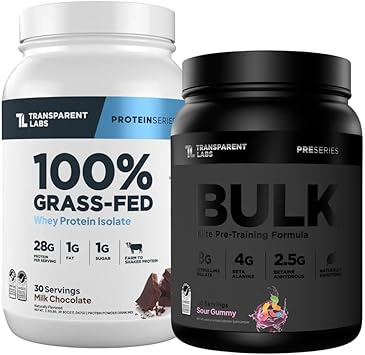 Transparent Labs Bulk Black Pre-Workout 30 Servings, Sour Gummy & Grass-Fed Whey Protein Isolate 30 Servings, Milk Chocolate