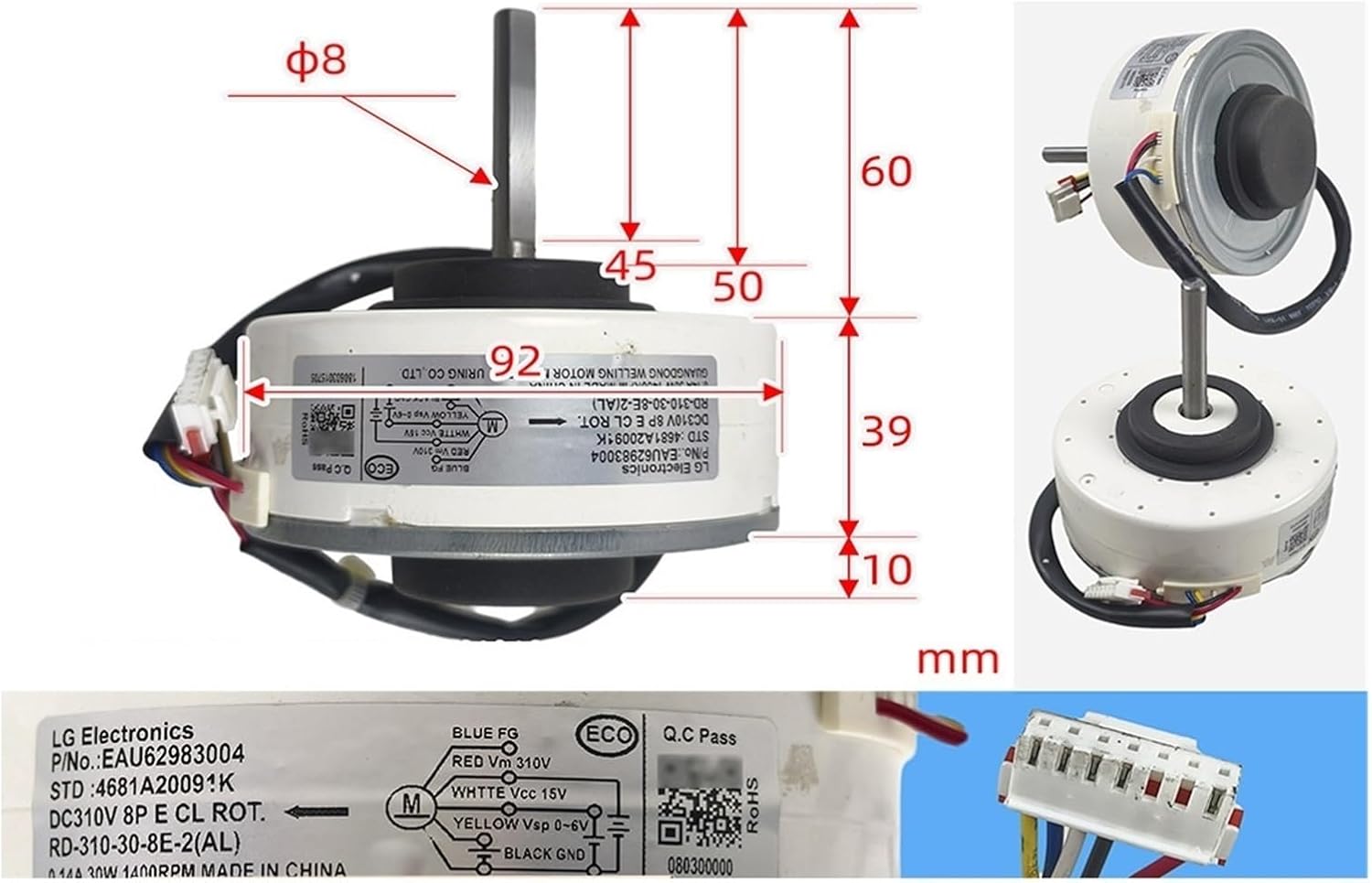 4681A20091K RD-310-30-8E-2 EAU62983004 DC Motor Fan, Compatible For LG, Inverter Air Conditioner