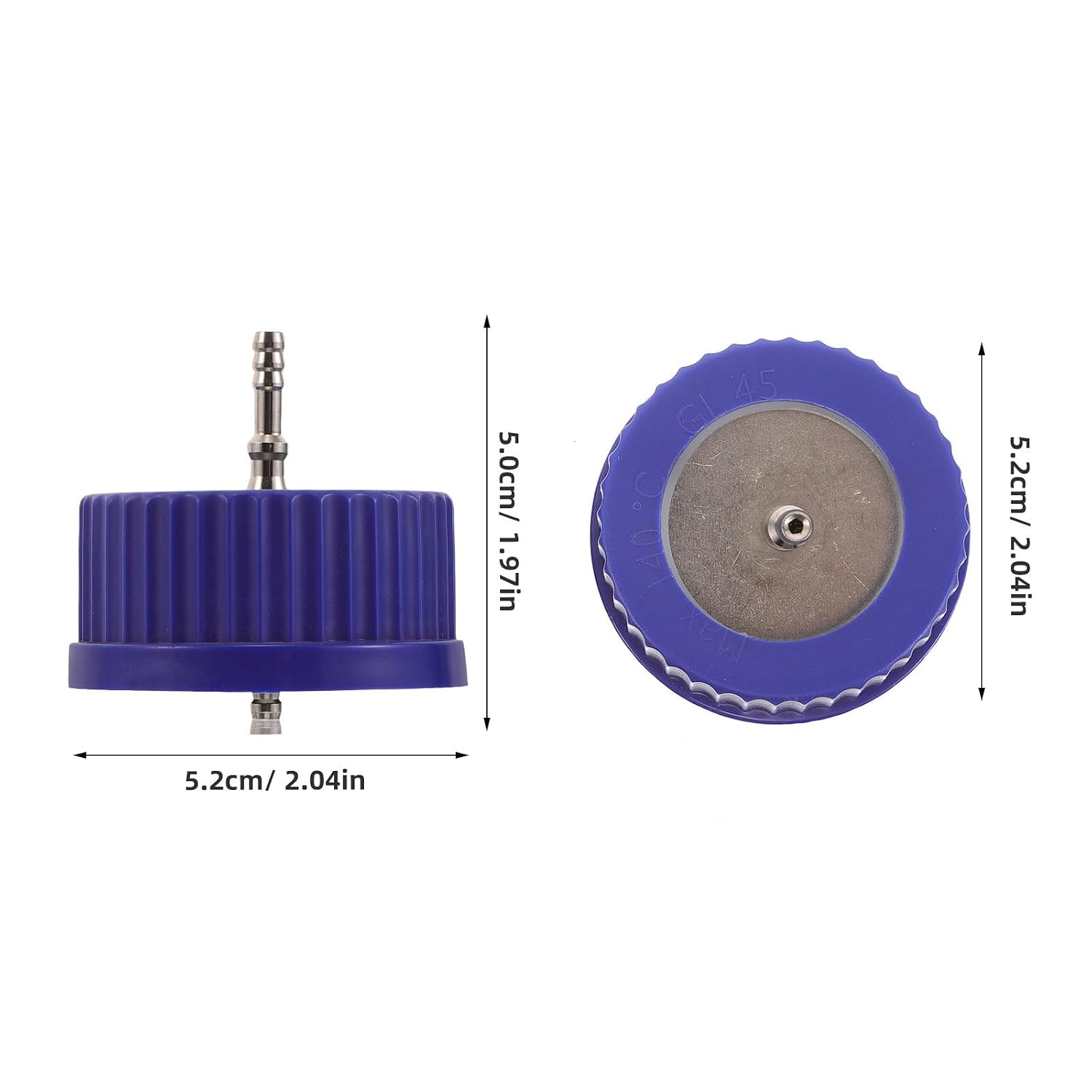 2pcs Gl45 Lab Liquid Handling Cap with Dual Port Construction, Plastic and Stainless Steel Material, Resists Evaporation, Suitable for Scientific Sampling and Research
