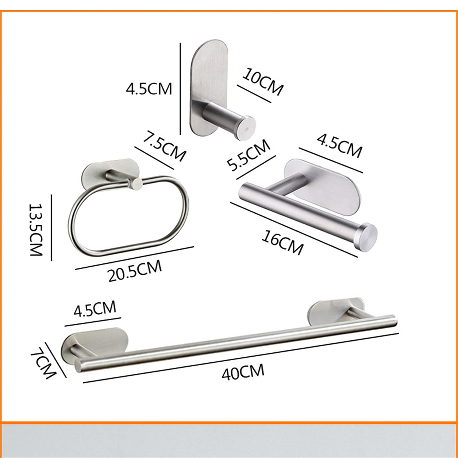 Juego de Accesorios de baño Plateado de Acero Inoxidable Toallero Soporte para Papel higiénico Gancho para Barra de Toalla Accesorios de baño No perforar