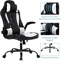 Vista 3 de Silla de oficina de piel sintética, silla de juegos de escritorio, respaldo alto, altura ajustable, silla de computadora con soporte lumbar trasero