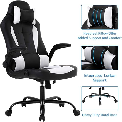 Miniatura 3 de Silla de oficina de piel sintética, silla de juegos de escritorio, respaldo alto, altura ajustable, silla de computadora con soporte lumbar trasero