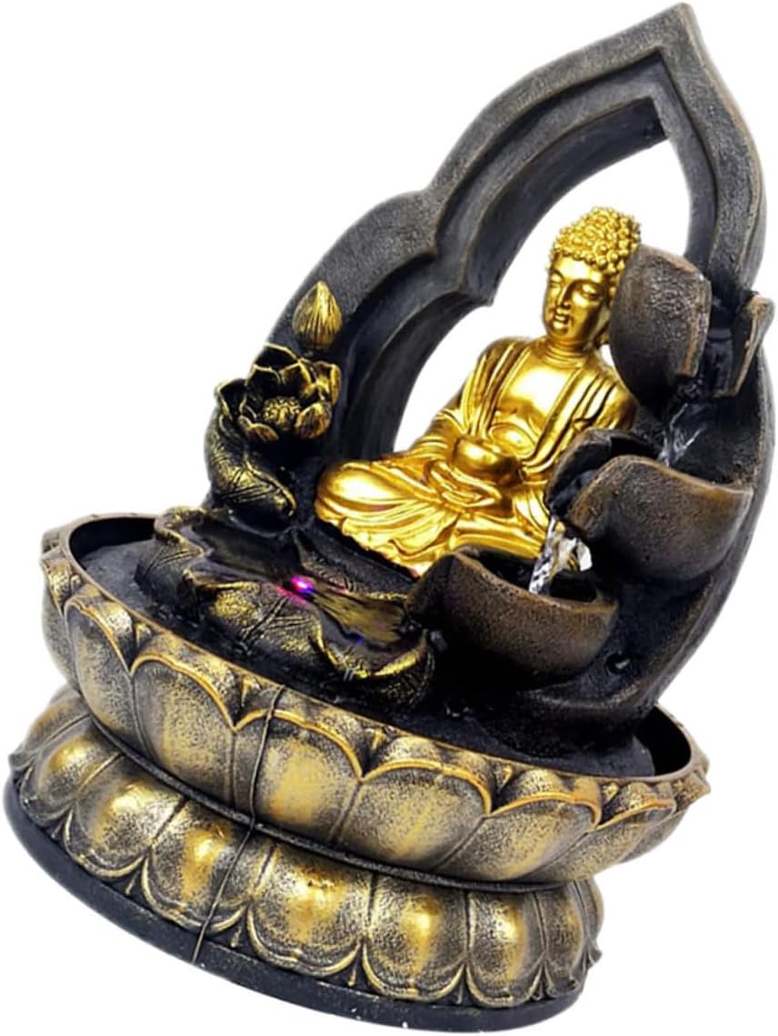 110v Tabletop Water Fountain Resin Buddha Statue Garden Decor Led Light Zen Decor