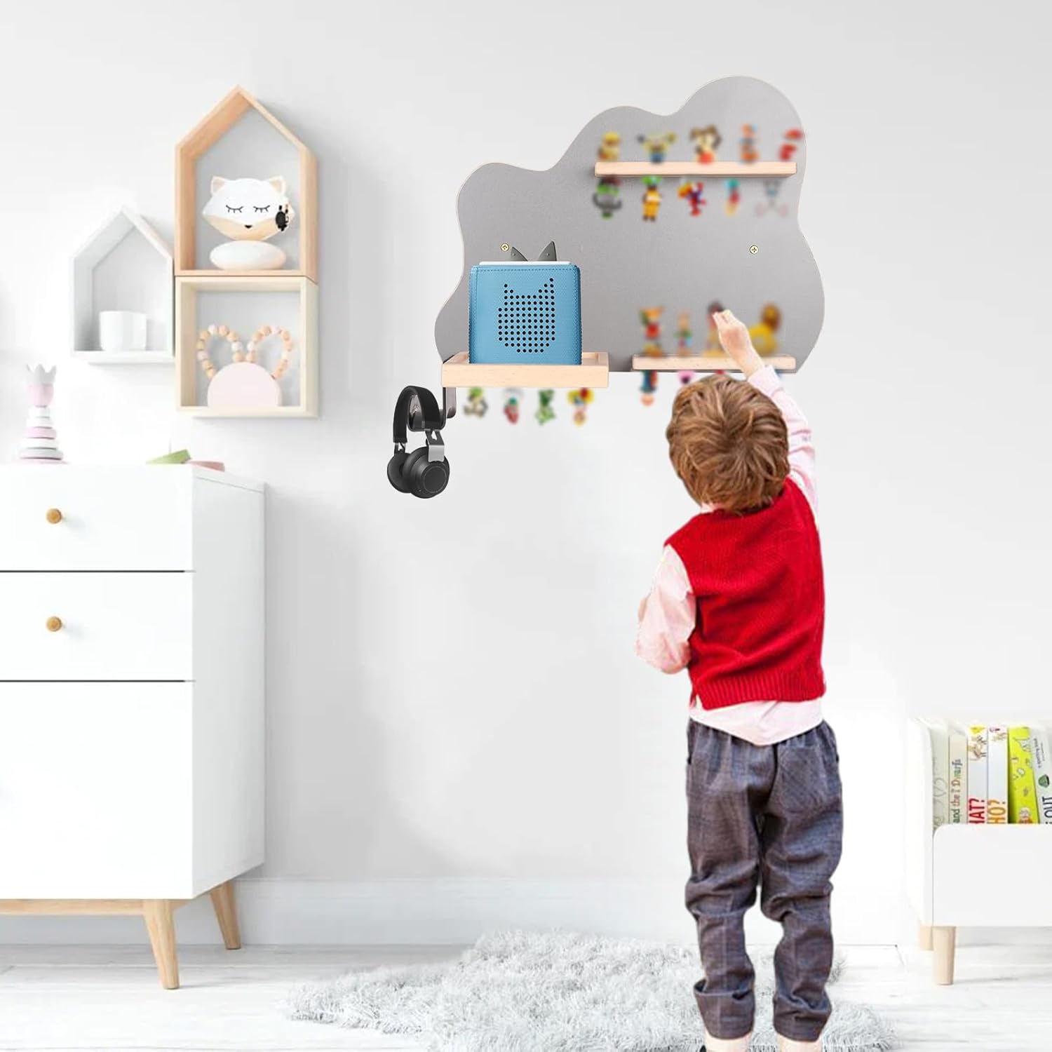 Magnetic Shelf for Tonie Box,Tonies Figures Wall Mounted Floating Shelves Compatible with Toniebox Audio Player Tonie Characters (Peak)