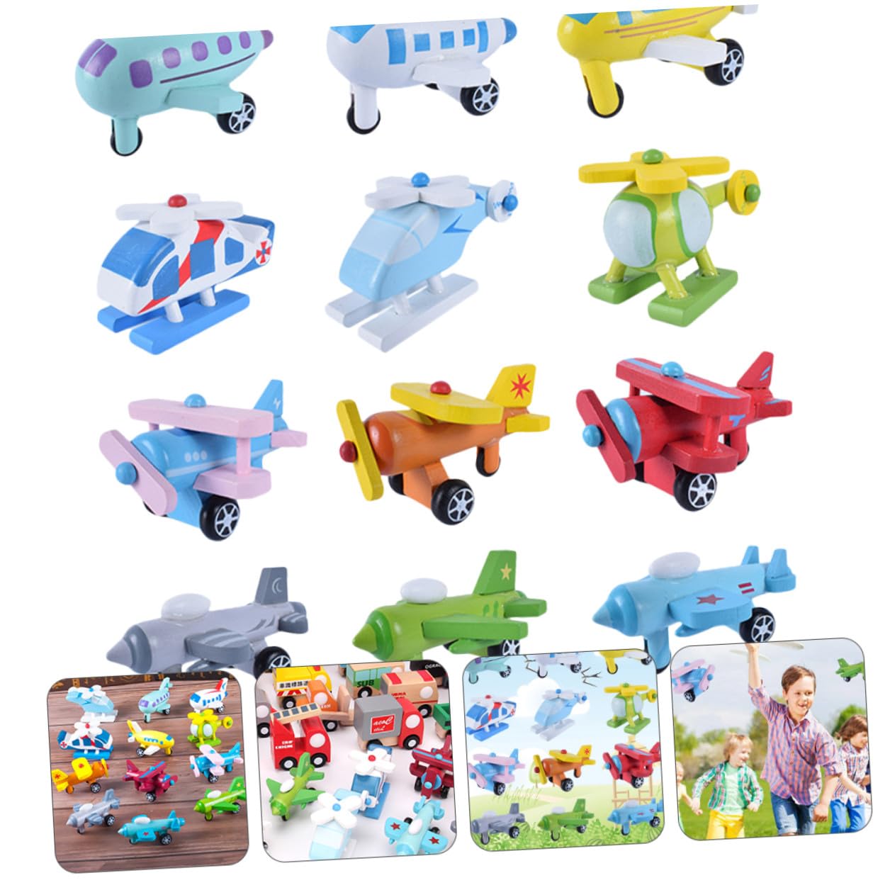 Mini Avión de Juguete de Madera, 12 Piezas, para Niños