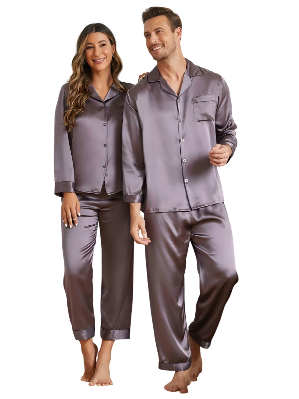 Krishna Apparels Couples Night Sut Black Satin Set for Men and Women with Elastic Pyjama | Full Sleeve Sleepwear Dress for Couples | Soft and Comfortable Night Sut-picture-12