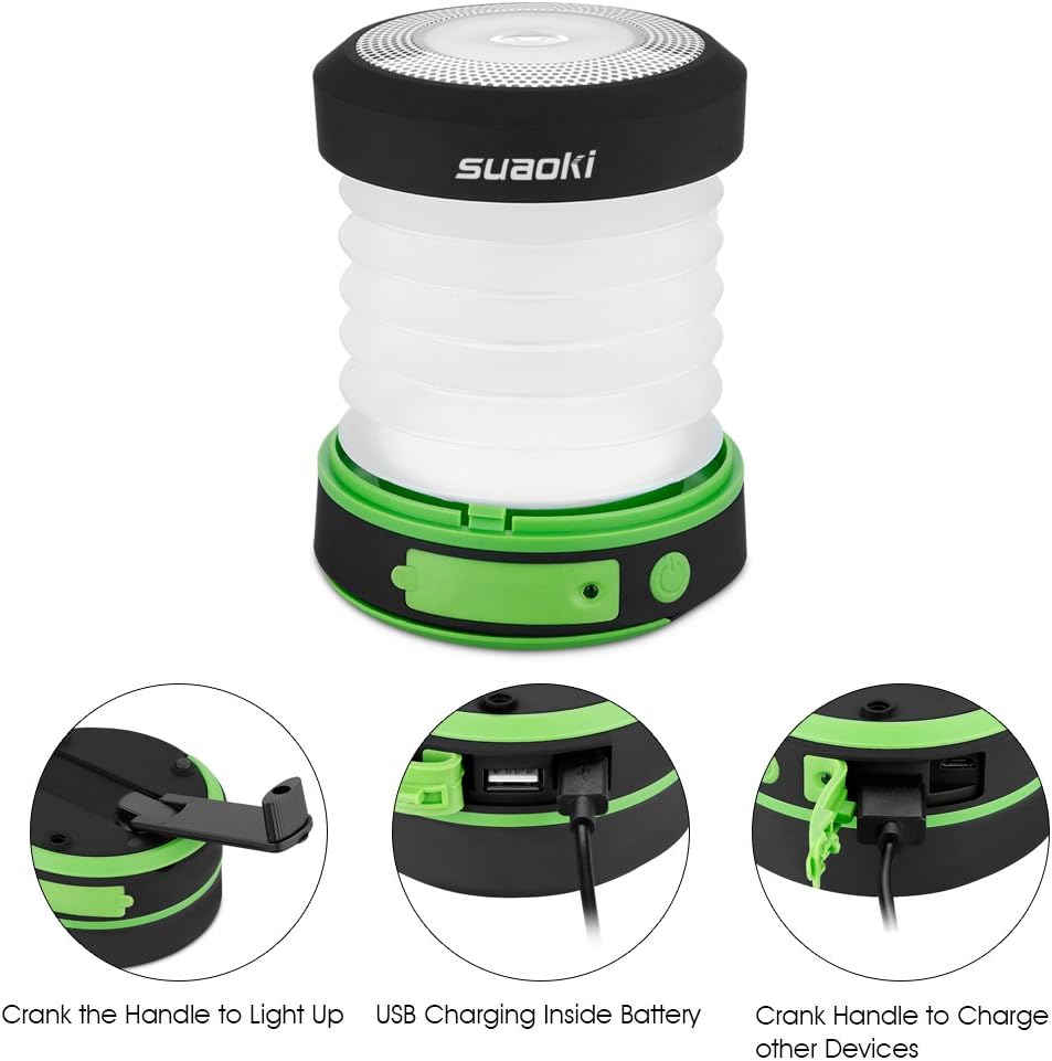 SUAOKI Camping Lantern Led Light Flashlight Rechargeable Battery (Powered by Hand Crank and USB Charging) Collapsible Ultra Compact Great for Hiking Camping Tent Garden Patio etc
