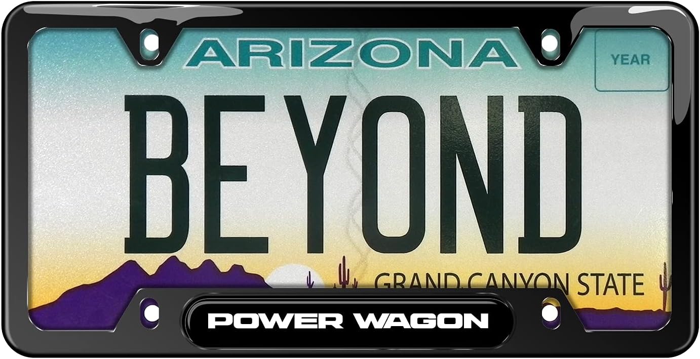 iPick Image Compatible with RAM Power-Wagon Black Insert Black 50 States Stainless Steel License Plate Frame