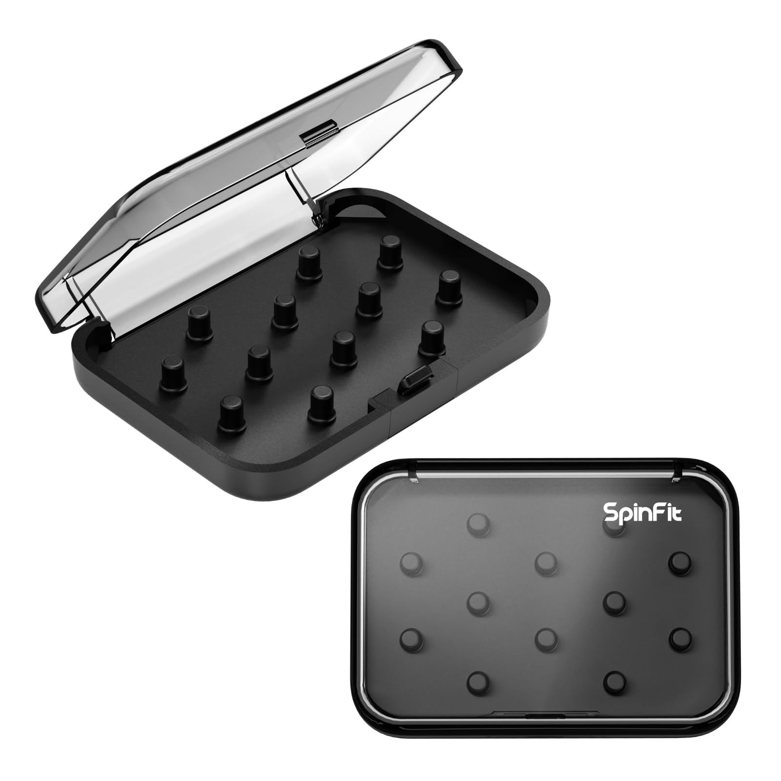 SpinFit Tip Pod - Storage Box for Ear Tips - Extra Transparent and Thick Material - BPA-Free (PCTG) (Black)