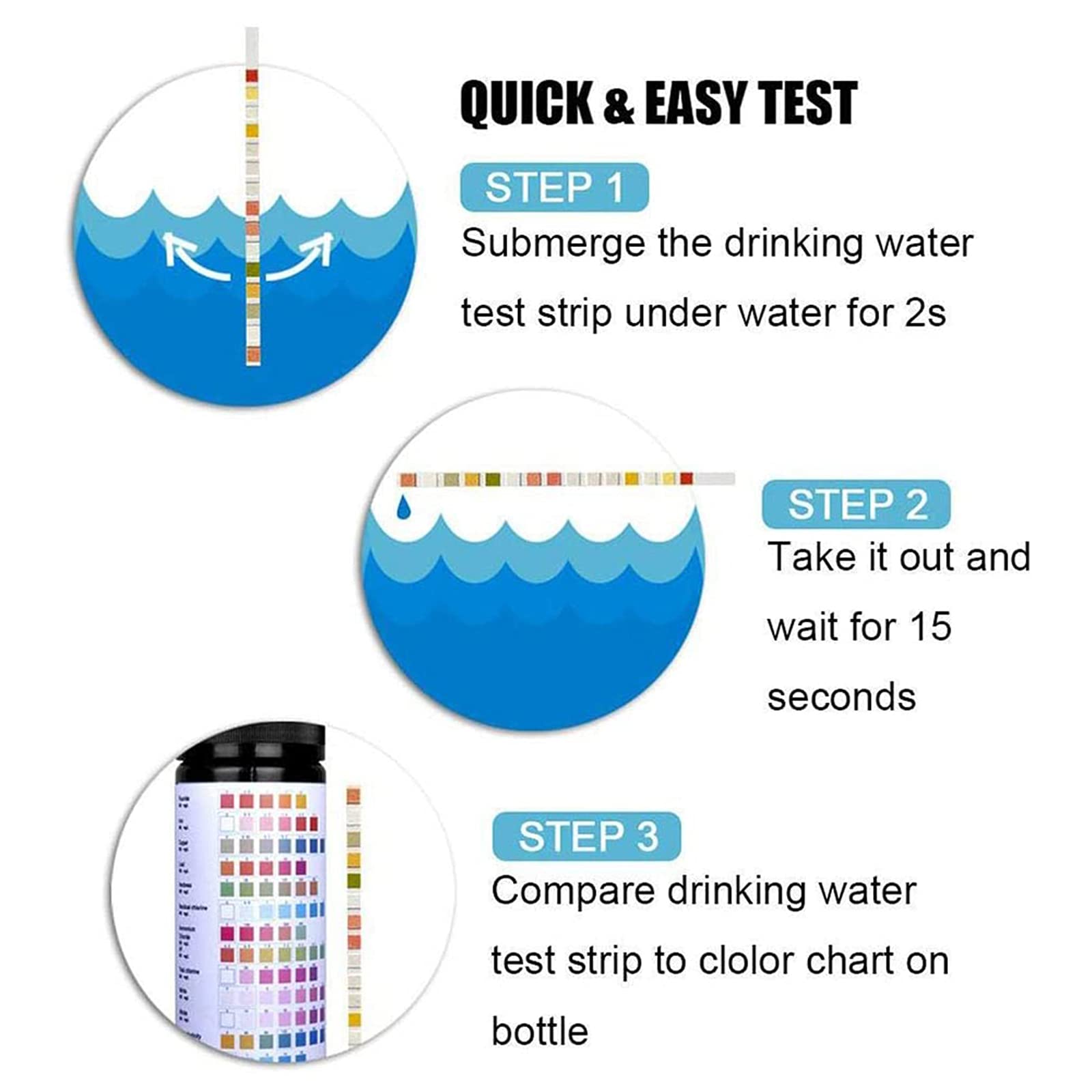 TNSLAND 50 stuks 16-in-1 teststrips voor drinkwater, pH-test van water, waterkwaliteit, waterhardheid, lood, ijzer, koper enz. pH-tester voor de