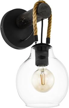 Eglo Lighting 43619A Roding - 1 شمعدان حائط خفيف بأسلوب انتقالي 14 بوصة طويل و 7 بوصات عريضة ، هيكلية سوداء مع زجاج شفاف