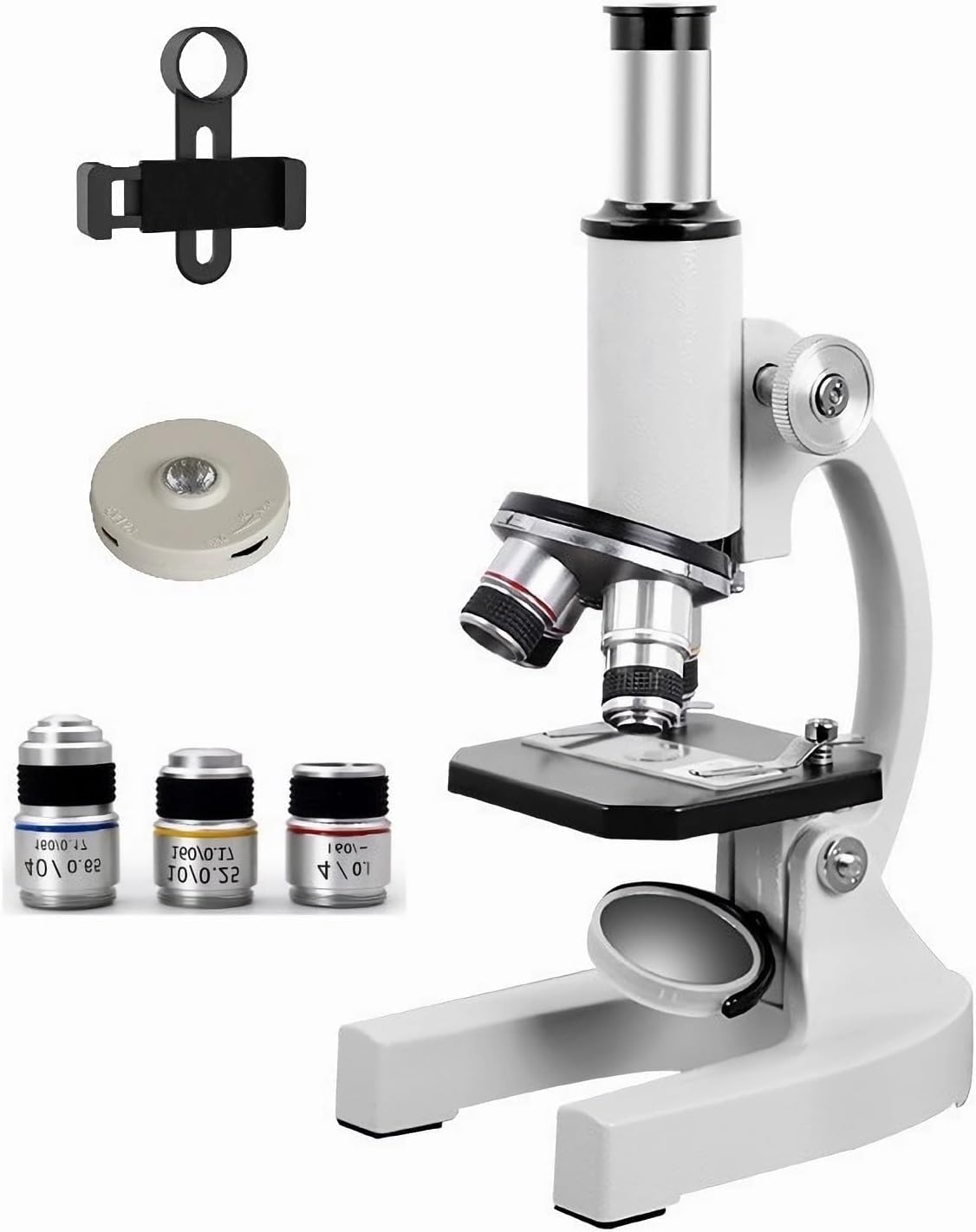 Microscopio para estudiantes y adultos - Aumento 200-4000x - Microscopio educativo orgánico potente, configuración de lámpara de llenado, clip de teléfono
