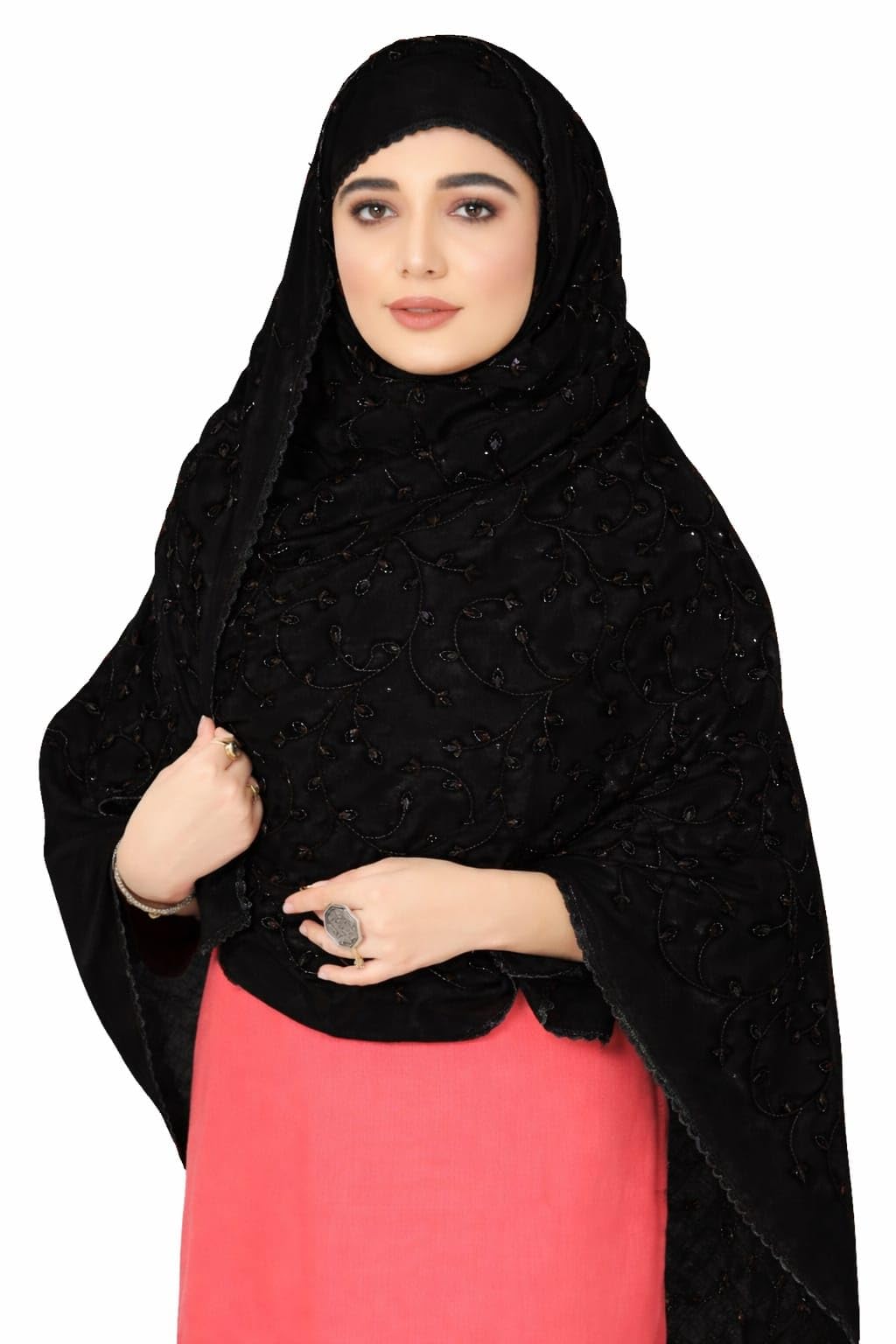 Vastragrah Women's Polycotton Embroidered Namaz Dupatta (ND028-All over_Series_Black+Black)-picture-42