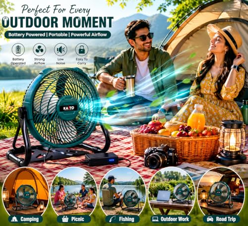 Image of KAITO 11 Inch Lithium Cordless Portable Fan with Variable Speed Regulator, AC /DC Dual Purpose, Overheat & Overload Protection, 48V Li-Ion Battery Included