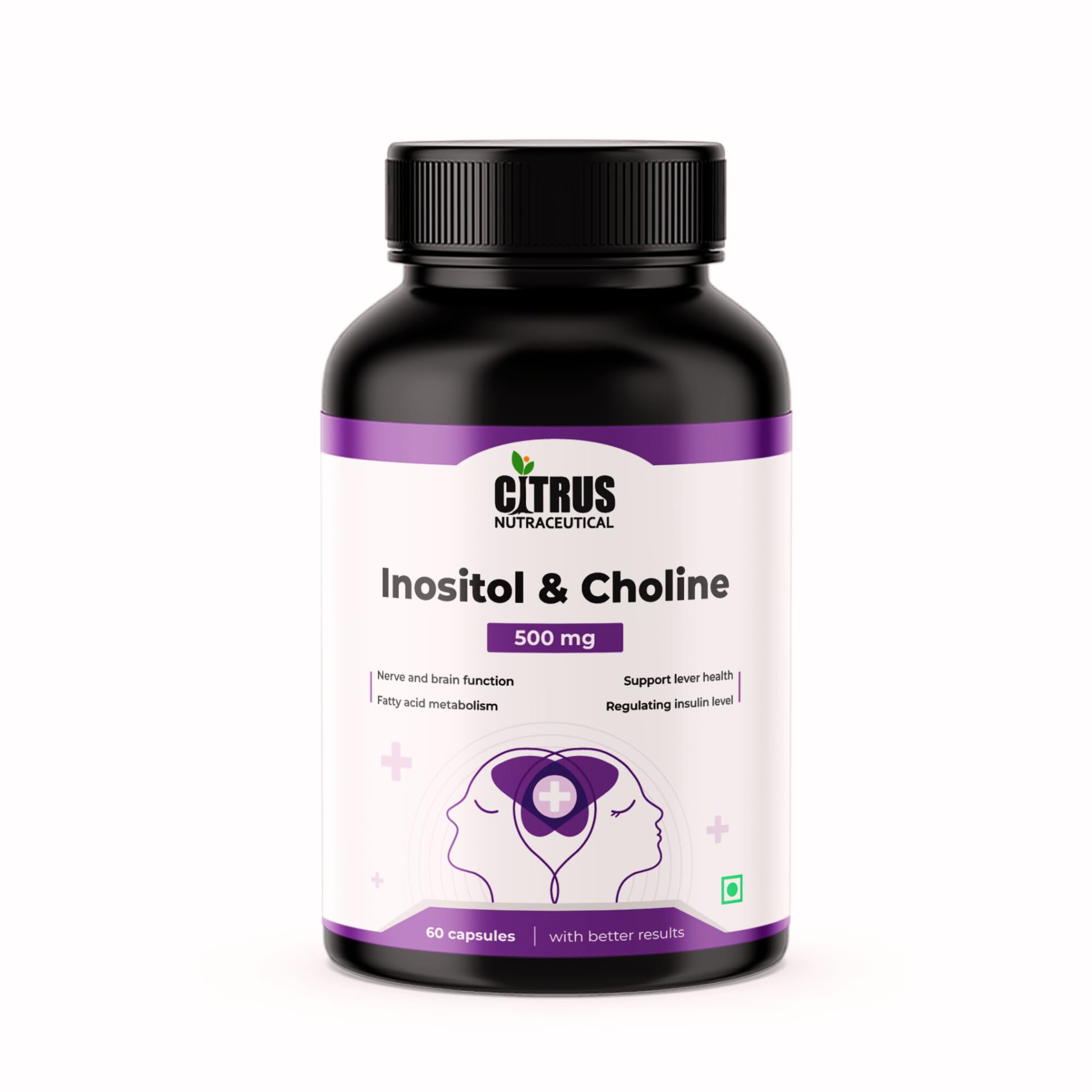 CITRUS NUTRACEUTICALS Choline & Inositol 500mg Capsules | Supports Brain & Nerve Function, Liver Health & Healthy Metabolism | 60 Veg Capsules