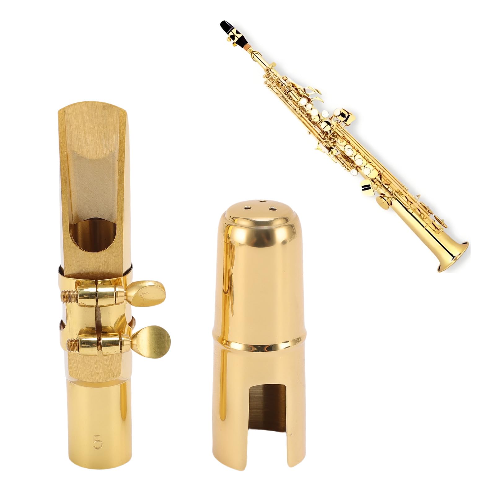 Eujgoov Kit de Boquilla de Saxofón Tenor, Boquilla de Saxo de Tenor de Latón con Tapa, Metal Brillante, Adecuado para Principiantes y Profesionales, para B Plana B